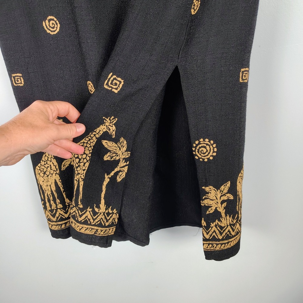 Alfred Dunner Womens SZ 16P Giraffe Safari Midi Skirt Black Gold Global Core - Picture 4 of 9